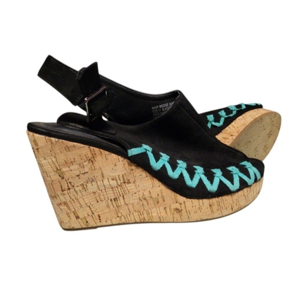 Crazy Train Whip Stitch Wedges Size 11 Western Y2K Cork Sling Backs